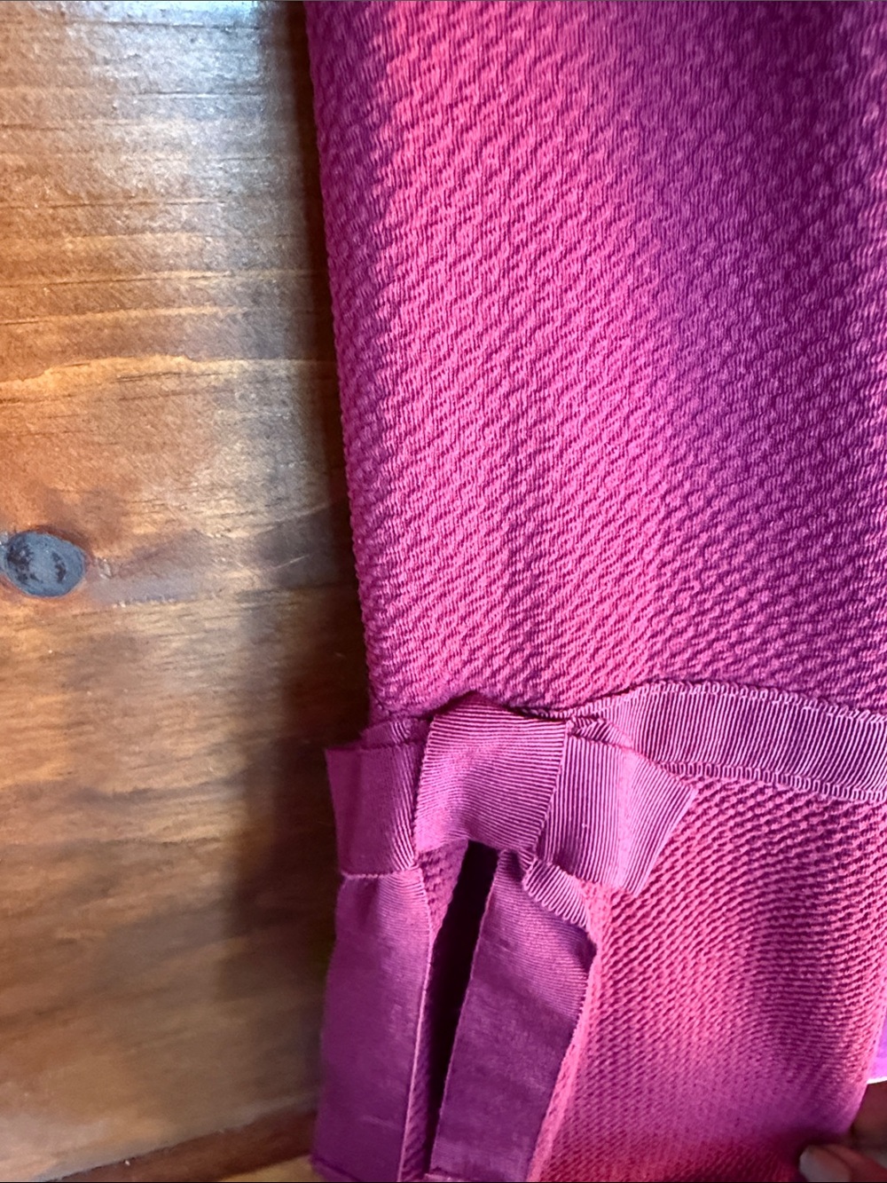 Karl Lagerfeld Burgundy Long Sleeve Crewneck Top with Grosgrain Sleeve Ties - Picture 4 of 5